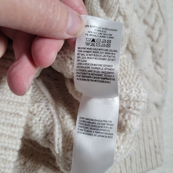 Lucky Brand Mens Cable Knit Crewneck Sweater Tofu Cream Speckled L S761-0018 NEW - Picture 8 of 14